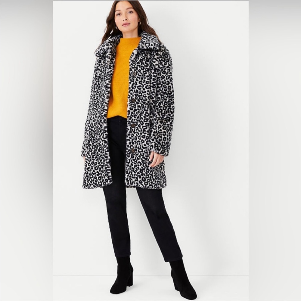 NWT Ann Taylor Leopard Print Faux Fur Coat